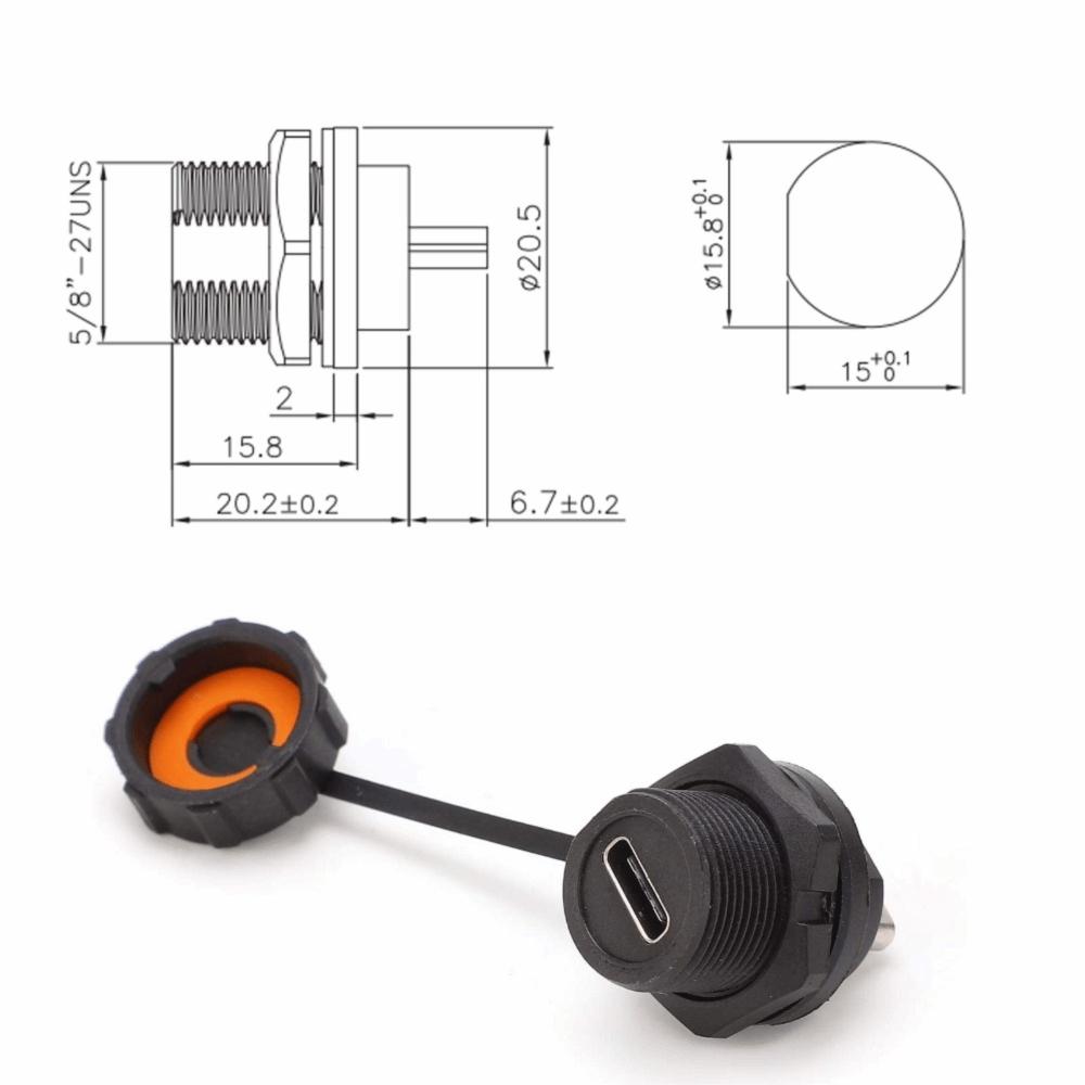 with Dust Cover Waterproof USB Connector IP67 Type C Socket Panel  Equipment Connection