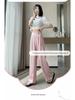 2026 Spring/Summer Chinese Style Satin Wide-Leg Frog Button Pants - Women's Slimming Straight-Leg, Floor-Length Business Trousers