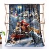 Cozy Flannel Christmas Blanket with Santa & Reindeer Print Train Scene - Soft, Warm, Reversible Throw for Sofa, Bed, Camping