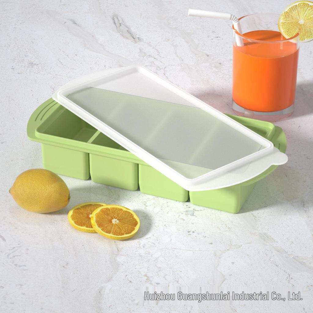 Silicone Ice Cube Tray with Lid: 4-Grid Frozen Soup & Food Storage Box