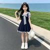 Mädchen Sommer Preppy Prinzessinnenkleid Mit Schleife Kurzarm Midi-Kleid Für Große Kinder
