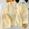 Milk Yellow Grid Line Puppy Pajamas Women'S Summer High-Value Cloud Cotton Loungewear Short-Sleeved Three-Piece Set