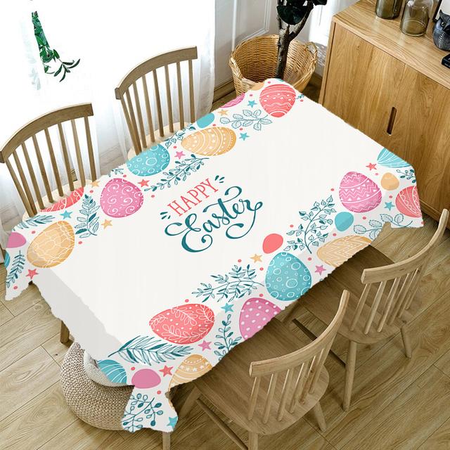 Egg Bunny Print Bordsduk Glad påsk Bordsduk Fest Thanksgiving Julfest Bord Semesterdekoration Tillbehör