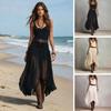 Vestido de tirantes sin mangas para mujer Nostalgie, con retazos de malla fruncidos, línea A, largo, de verano, vaporoso, para vacaciones en la playa