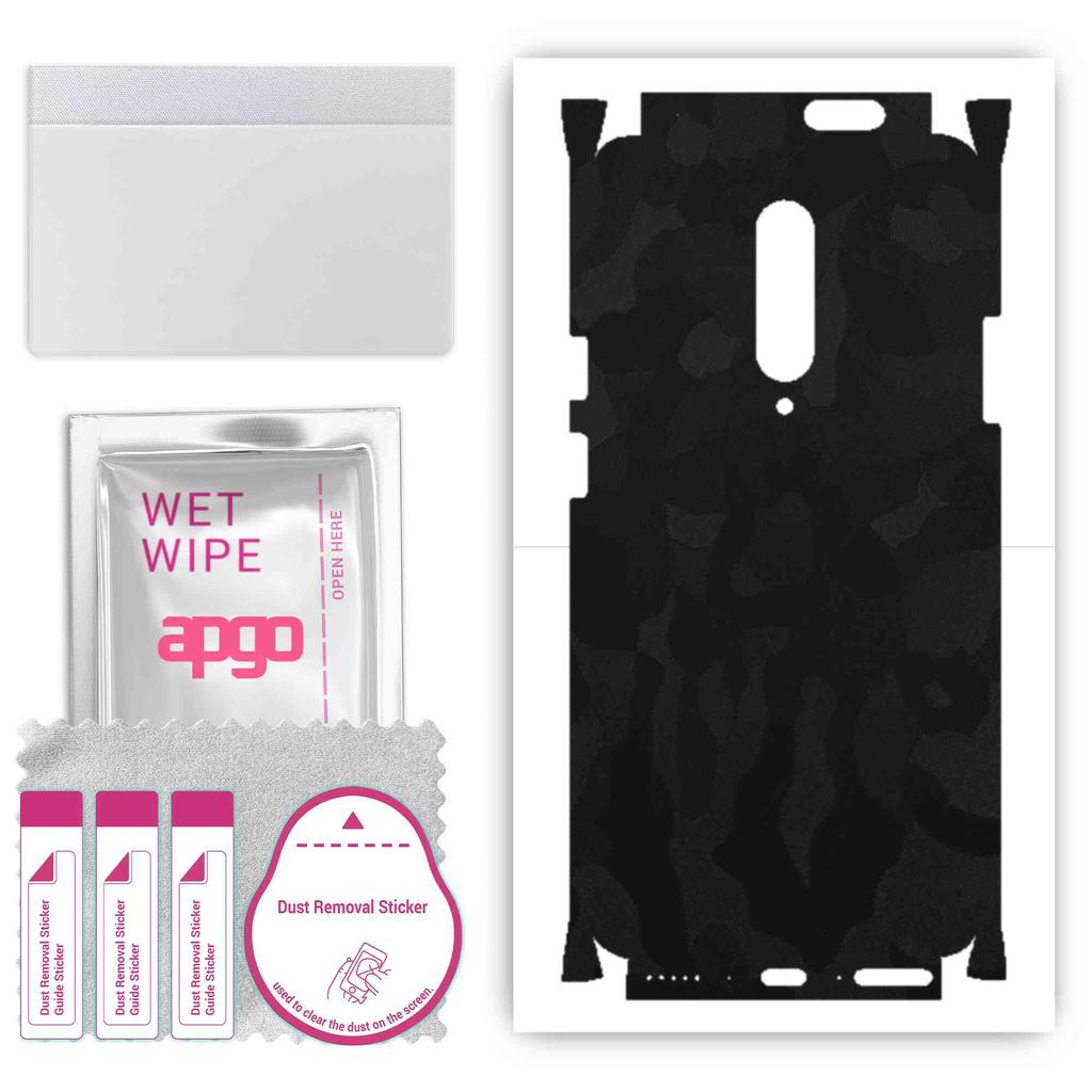 apgo Sticker protector de piele pentru spate+laterale compatibil cu OnePlus 7 Pro, Folie cu înveliș complet, Folie, Vinil - Model Camuflaj Negru