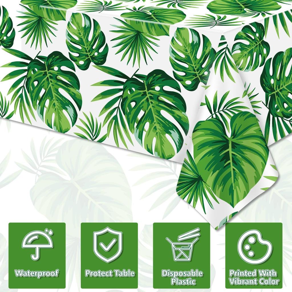 4 Pack Hawaii Palm Leaves Tablecloths Luau Party Disposable Hawaiian Table Cloth Tropical Palm Leaves Table Cover for Baby Shower Birthday Party