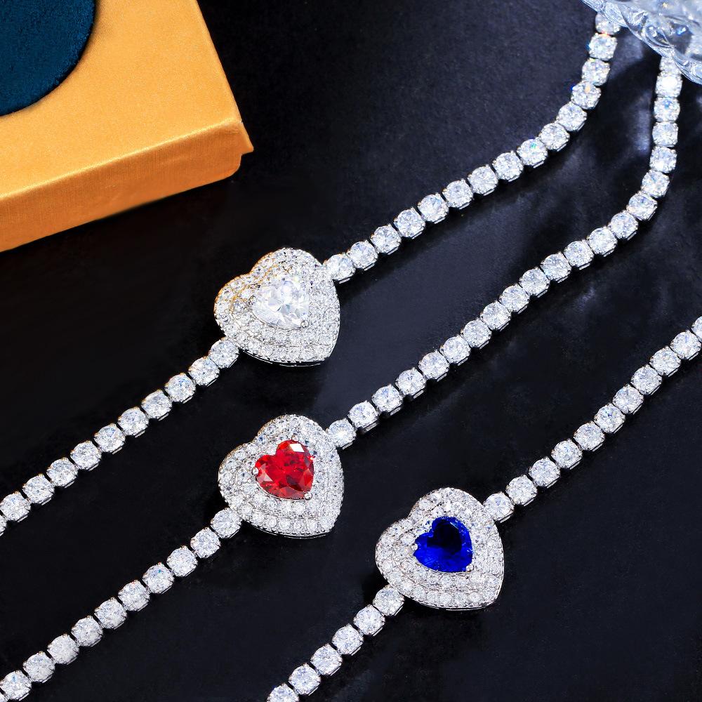 Light Luxury Full Diamond Heart Bracelet Design Micro-Inlaid Zircon Sapphire Jewelry