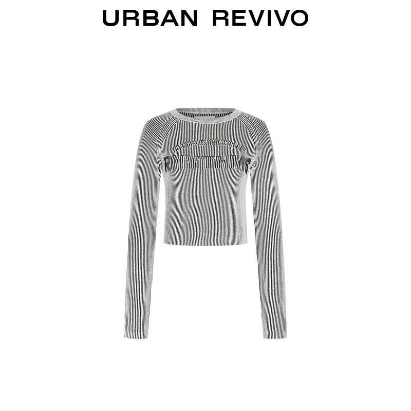 UR Women's 2025 Spring Casual Striped Letter Knit Top