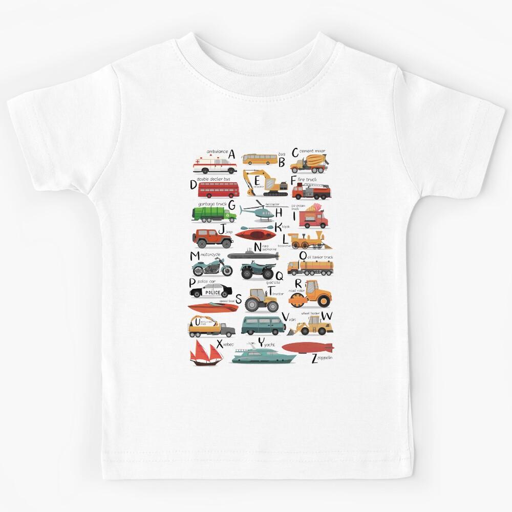 Colourful Transportation Alphabet Kids T-Shirt 100