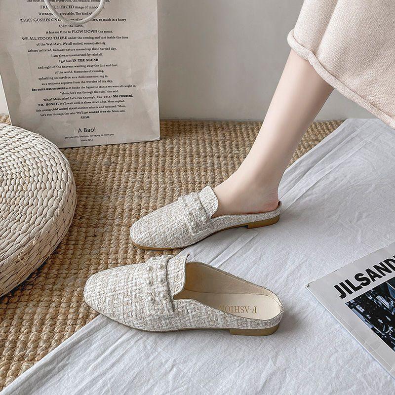 Flat single shoes lazy shoes women's outer wear 2025 summer new fashion casual non-slip versatile bag head half slippers women