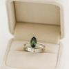 Marquise Green Sapphire Ring, White Gold Plated Silver, Split Band Solitaire Engagement Ring for Women