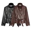 2026 Womens Street Fashion Faux Leather Trench Coat W018 1919