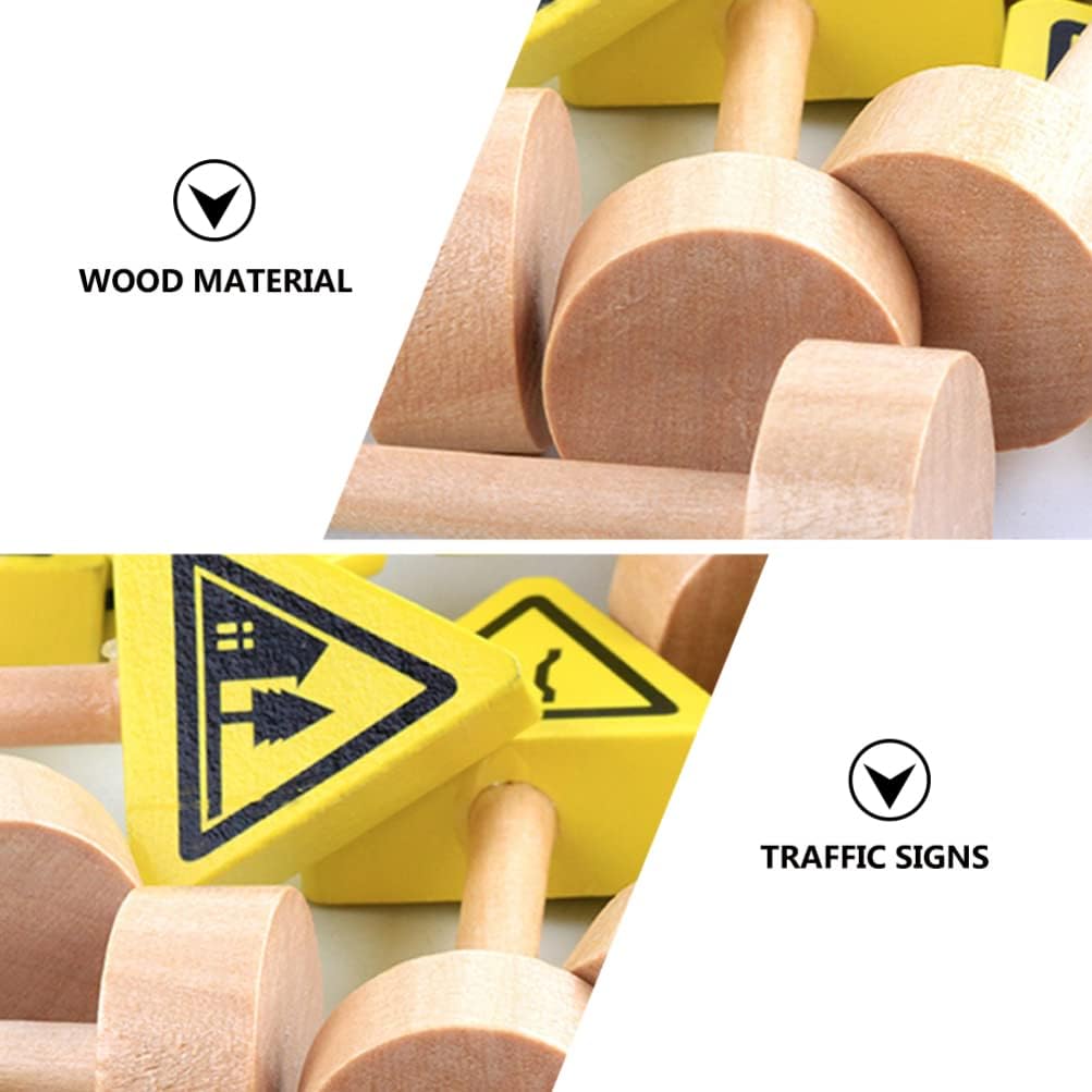 Wooden Road Construction Traffic Sign: 50pcs Toy Street Signs Small Toy Cars and Other Diecast Vehicles Wood Cars Toys Traffic Signs Toys