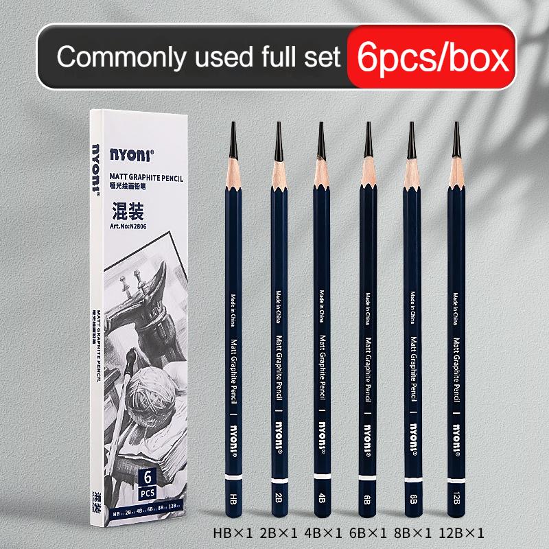 NYONI 6/8pcs Matte Sketch Pencil Painting Art Graphite Pencils Wooden Student Shading Writing Sketch Drawing Design Art Supplies