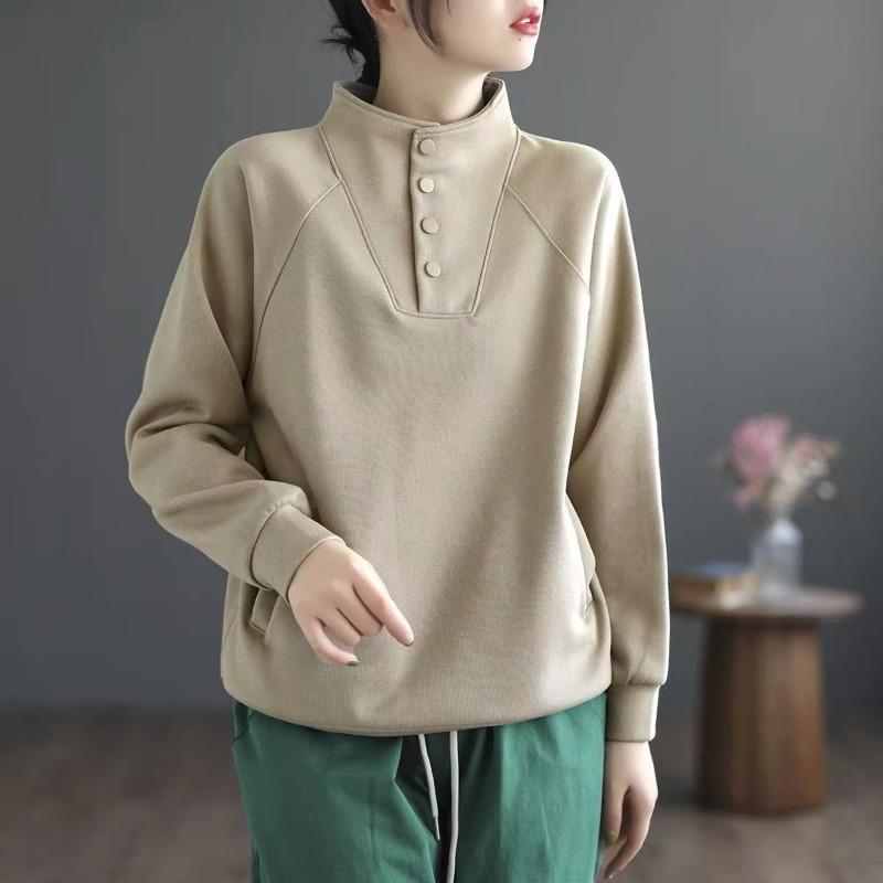 Herbst und Winter Lockerer Temperament Lässiger Deutscher Samt Mode Halber Rollkragen Langärmeliges Einfarbiges Sweatshirt