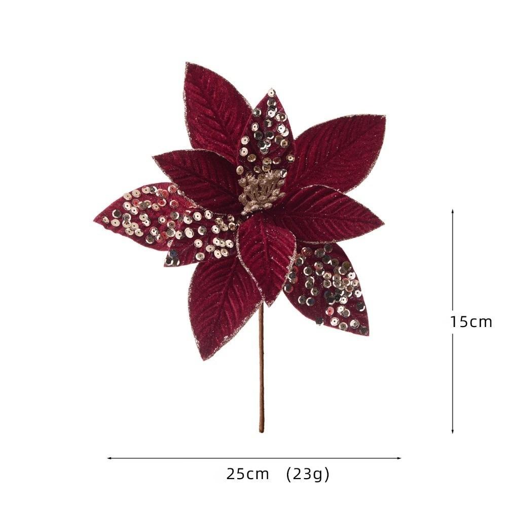New 30CM Artificial Poinsettia Flower Glitter Sequins Christmas Glitter Flower Sparkling Sequins Flower Christmas Tree Accessory