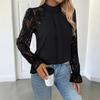 2025 New Autumn Versatile Sexy and Elegant Half Turtle Neck Solid Color Lace Long-sleeved Women's Shirt