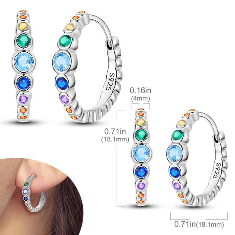 Original 925 Silver Hoops Earrings Zircon Pave Colourful Hoop Earrings For Women Fashion Jewelry Gift