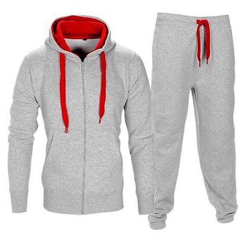 Set Mens Tracksuit Fleece Zip Hoodie Topsbottoms Joggers Gym Jogging Contrast