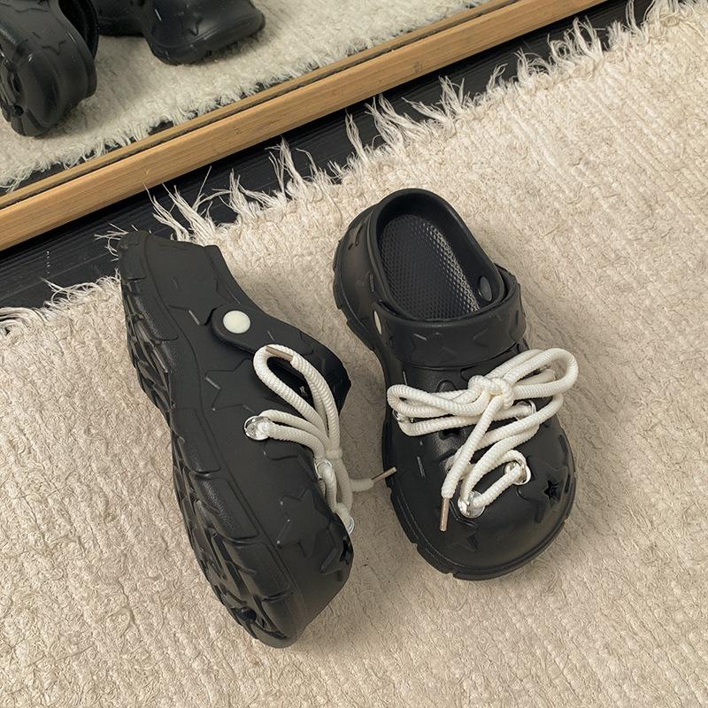 Popular Internet celebrities white stepping on shit feeling thick-soled hole shoes summer wear heightening versatile sandals 34-35