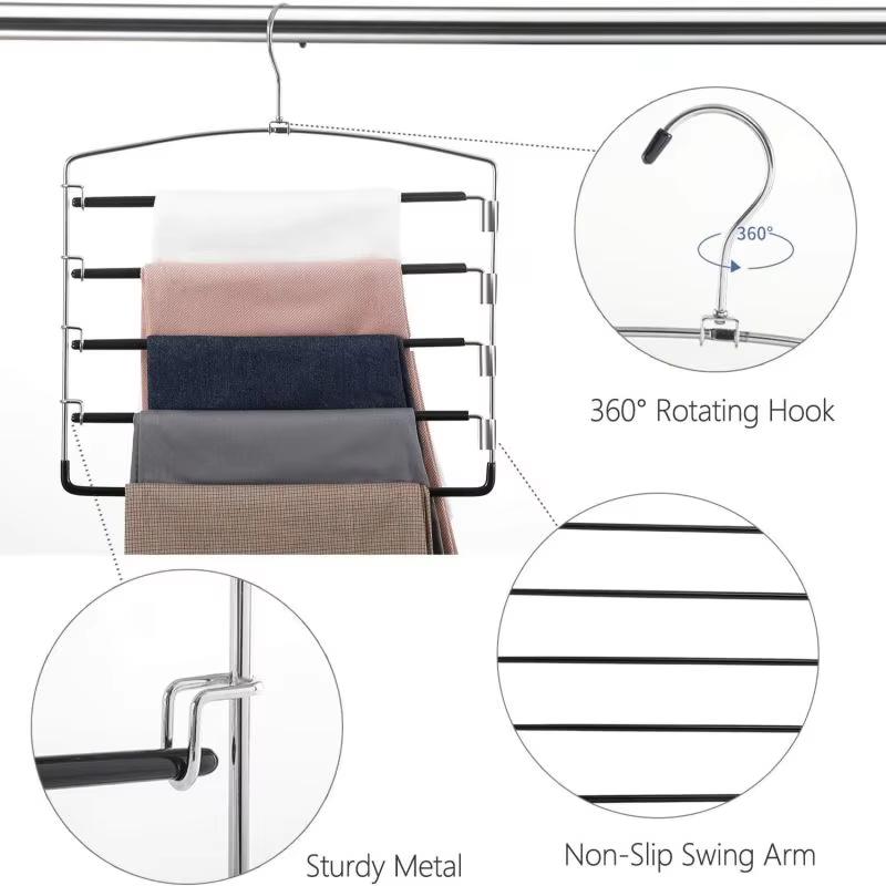 Pants Hangers Non Slip Space Saving Hangers Multi-Layer Swing Arm Pants Hanger Stainless Steel Space Saver Hanger Closet Storage