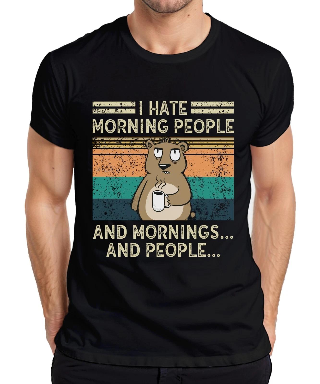 Hate Morning People Mornings And People Kaffee Bär Vintage Grunge Herren T-Shirt XXXL