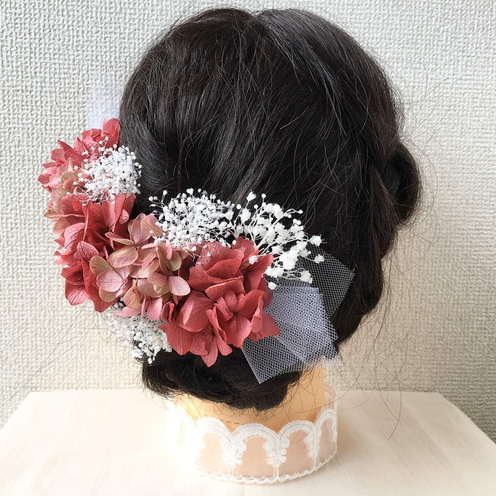 Yume Rose Pink Lime Hair Ornament Headdress Preserved Flower Dried Flower Japanese Dress Kimono Furisode Wedding Bridal Coming of Age Ceremony