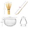Glass Katakuchi Tea Bowl Set, Matcha Tea Ceremony Utensils, Tea Bowl, Transparent Chasen Holder, Chasen (100-piece Set), Peach-shaped Tea Scoop, 500ml