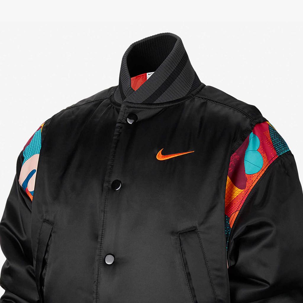 Nike Cny Series Full Length Snap Button Collar Vintage Basketball Jacket Kids Jackets Black FD4073-010