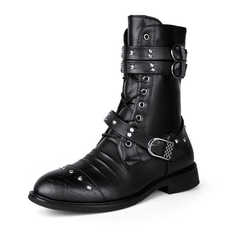 Motorcycle Shoes Men Fashion High Leather Boots Men Punk Trend British Style Boots Men Outdoor Casual High Top Shoes Male 2024