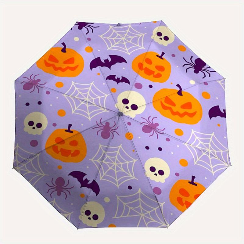 

1pc Halloween Pumpkins Auto Open/Close Folding Umbrella with Reinforced 8-Rib Frame, Portable 3-Fold Compact Umbrella, Christmas