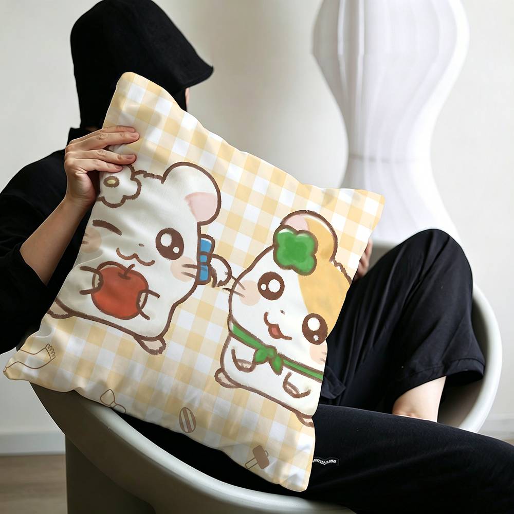 Cute Anime H-Hamtaro Cushion Cover Pillowcase Upholstery Sofa Throw Pillow Home Decor Pillowcas
