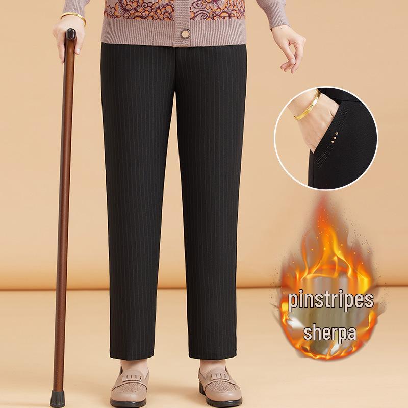 Mom's Plus Velvet Warm Cotton Pants for Middle-Aged and Elderly Women - Large Size, Loose-Fit, Suitable for Spring, Autumn, and Winter.