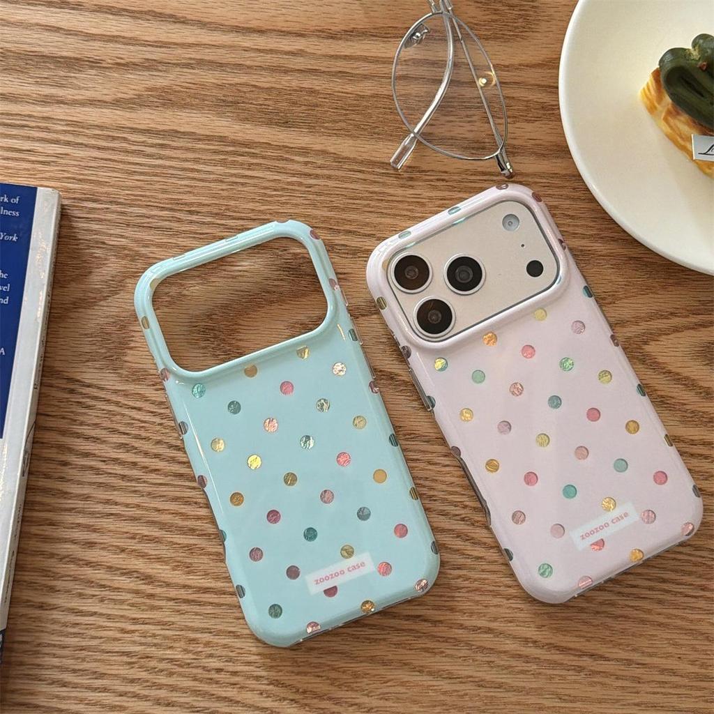 Colorful Polka Dot Drop-Proof iPhone 14/13 Pro Max Case with Rounded Edges.