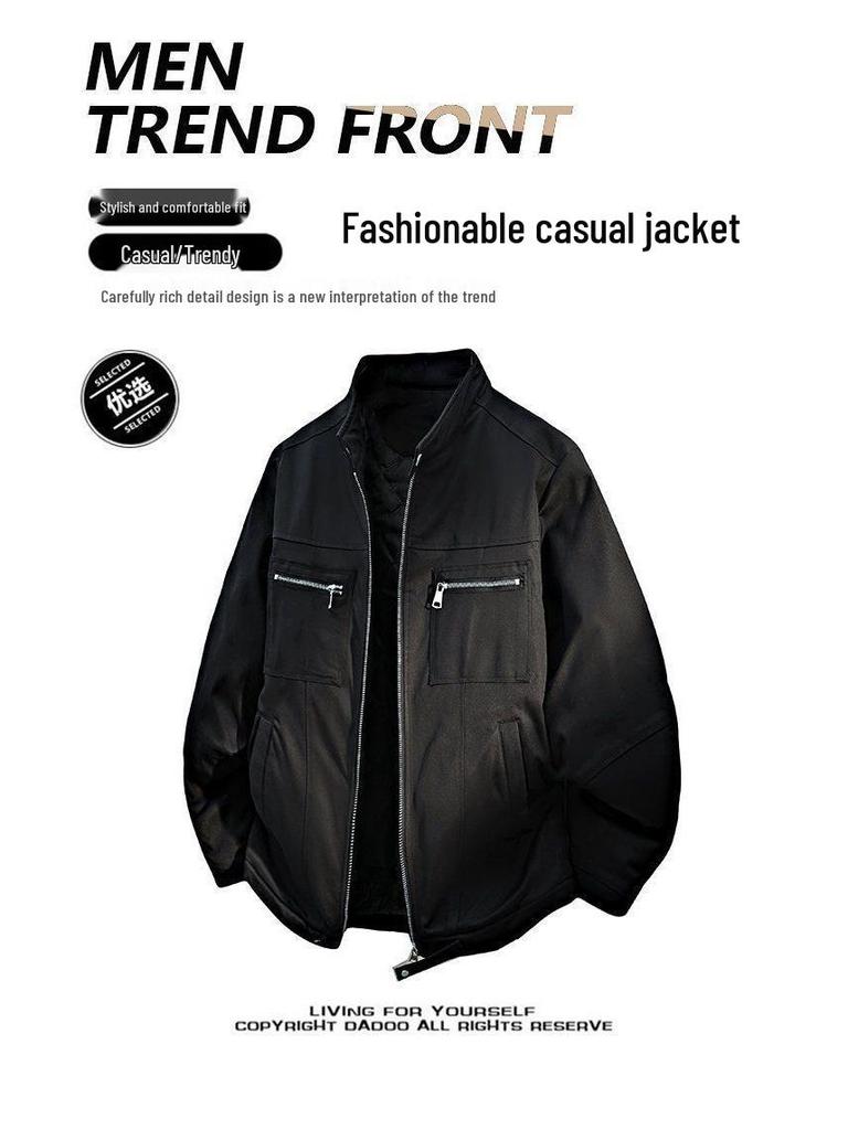 Teen 2026 Stand-up Collar Winter Retro Motorcycle Workwear Jacket