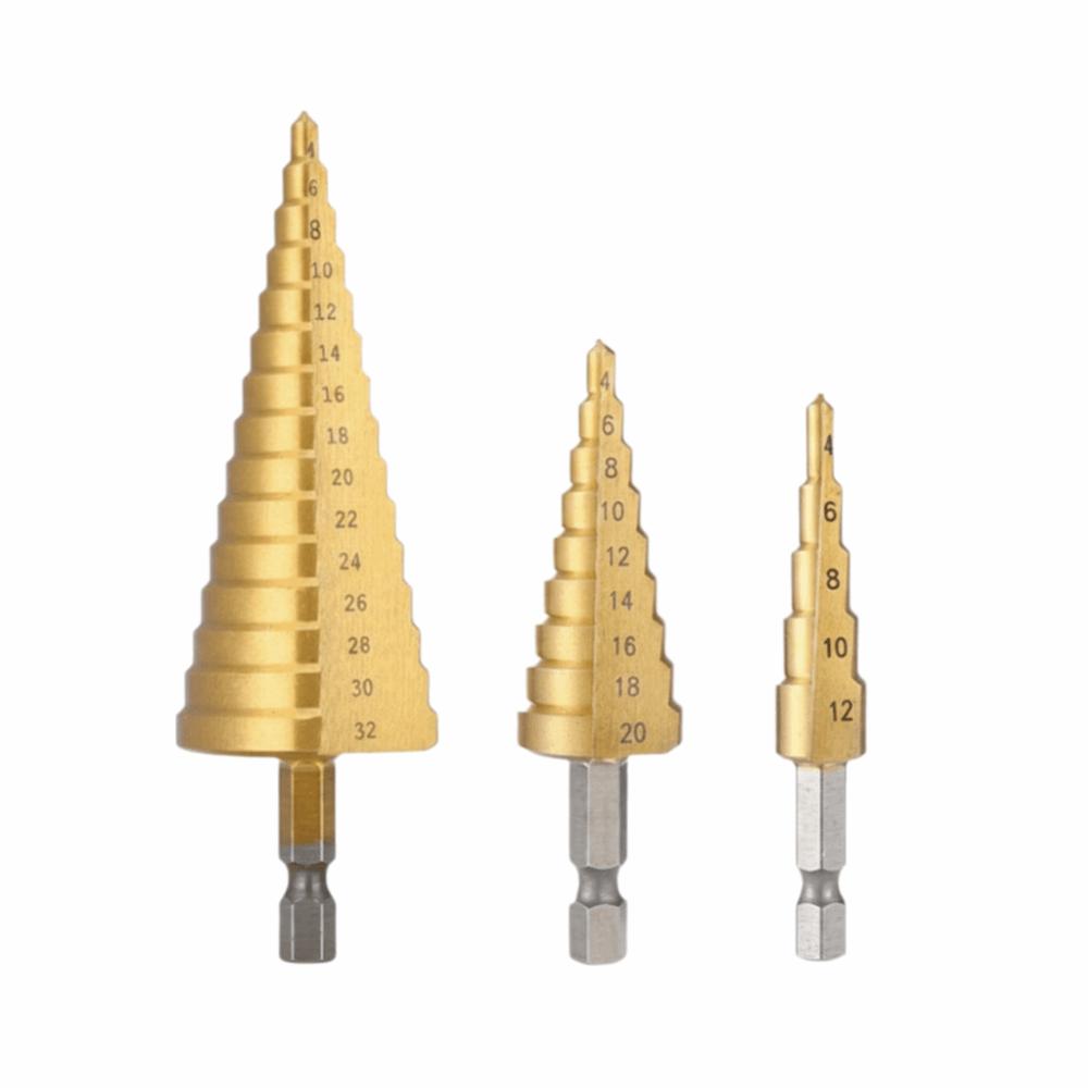 3Pcs Heavy Duty Step Drill Bit Set High Speed Step Drill Bit Hole Cutter  Plastic Drilling