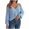 Women's Fashion V-neck Long Sleeved Solid Color Shoulder Loose Sweater