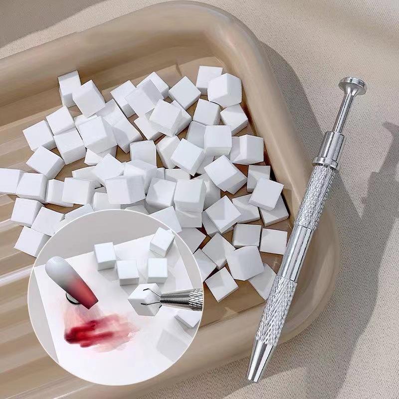 50/100Pcs Nail Art Gradient Sponge Pen Set With Replaceable Sponge Heads And Non Slip Metal Handle Perfect For Home Diy