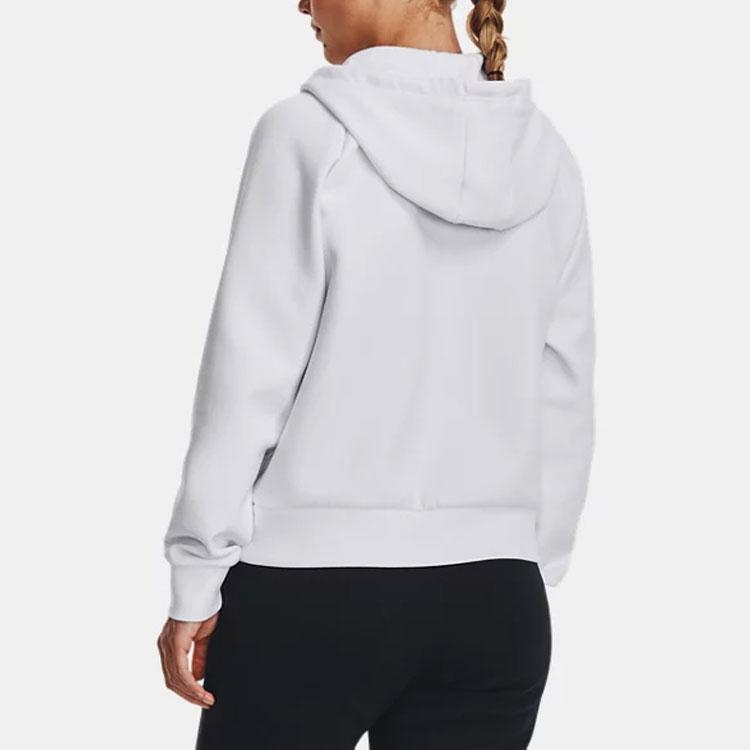Under Armour Solid Color Logo Print Drawstring Cropped Hoodie Women Hoodies White 1379843-100