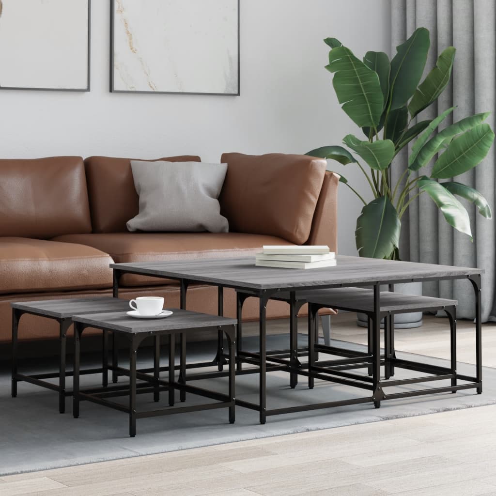  Coffee Tables, Nestable, 5 Pcs, Grey Sonoma Oak