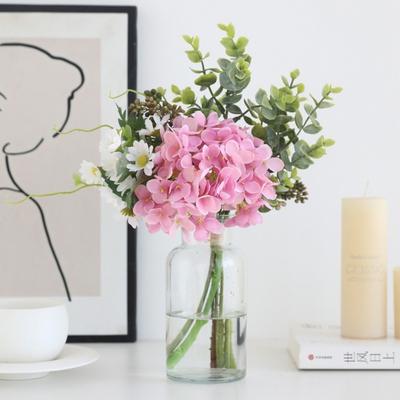 Luxury Artificial Hydrangea Eucalyptus Bouquet Plastic Elegant Hydrangea Flowers Realistic Fake Flower Living Room Decor