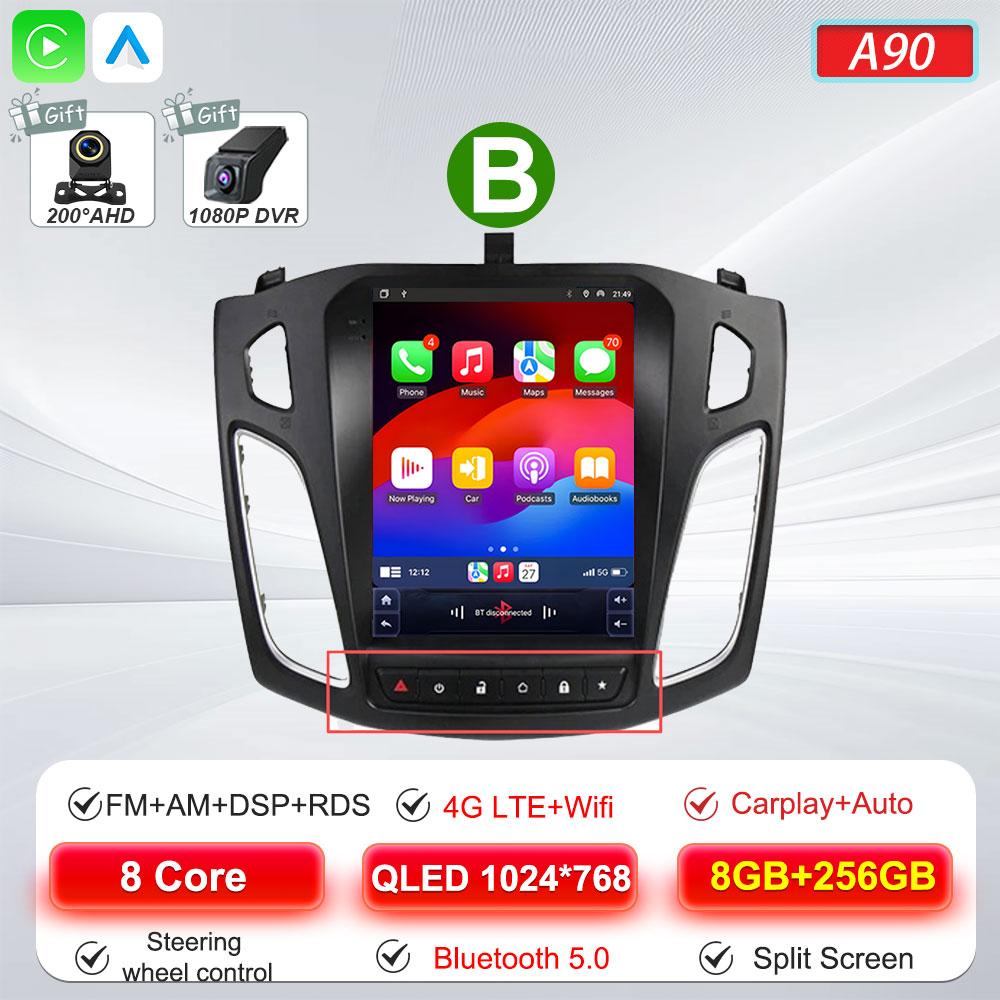 Android 16 Car Radio For Ford Focus 3 Mk 3 2011 2012 2013 2014- 2019 For Tesla Style Carplay Stereo Head Unit GPS 4G Wifi DSP BT