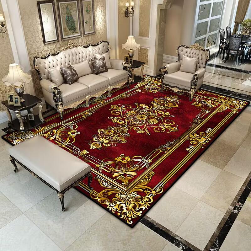 Retro Red Carpet Non-slip Parlor Cloakroom Home Decoration Luxury European Style Large Rug Washable Living Room Light Luxury Mat