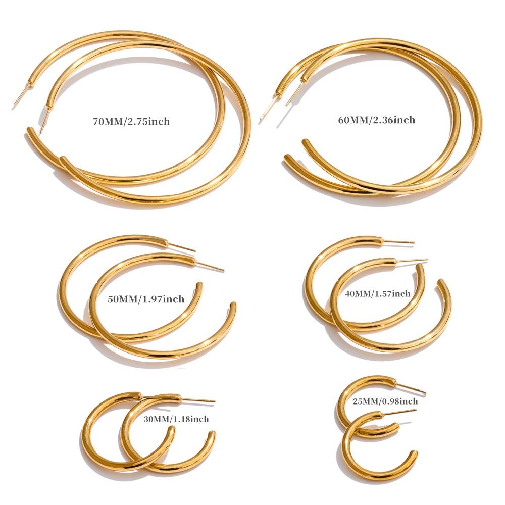 

Yhpup 25/30/40/50/60/70mm Minimalist C-Shape Round Daily Hoop Earrings Stainless Steel Versatile Popular PVD Waterproof Jewelry 25mm золотий