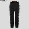 INCERUN Men High Waist Lace Patchwork Skinny Leggings Long Pants Home Wear