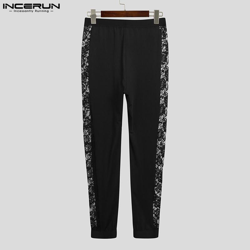 INCERUN Men High Waist Lace Patchwork Skinny Leggings Long Pants Home Wear