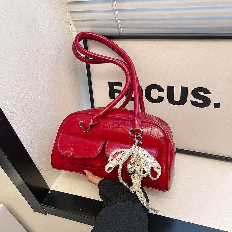 Bags niche high-end underarm bags women's oily leather new retro pillow bags trendy shoulder bags