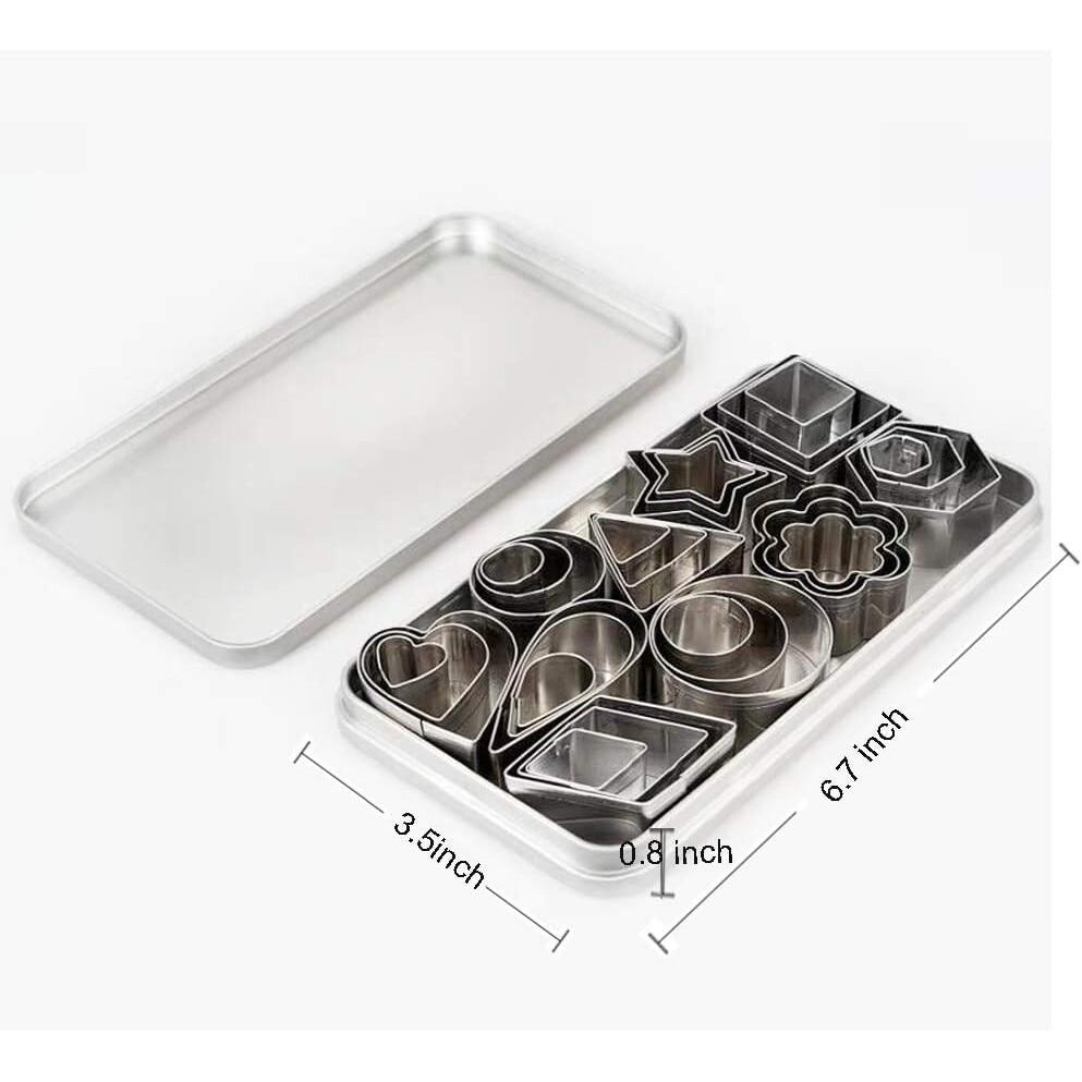 Mini Cookie Cutter Set - 30 Pieces Small Cookie Cutters for Pastry Dough, Pie Crust, and Fruit Cutting - 10 Different Shapes, Stainless Steel, Silver