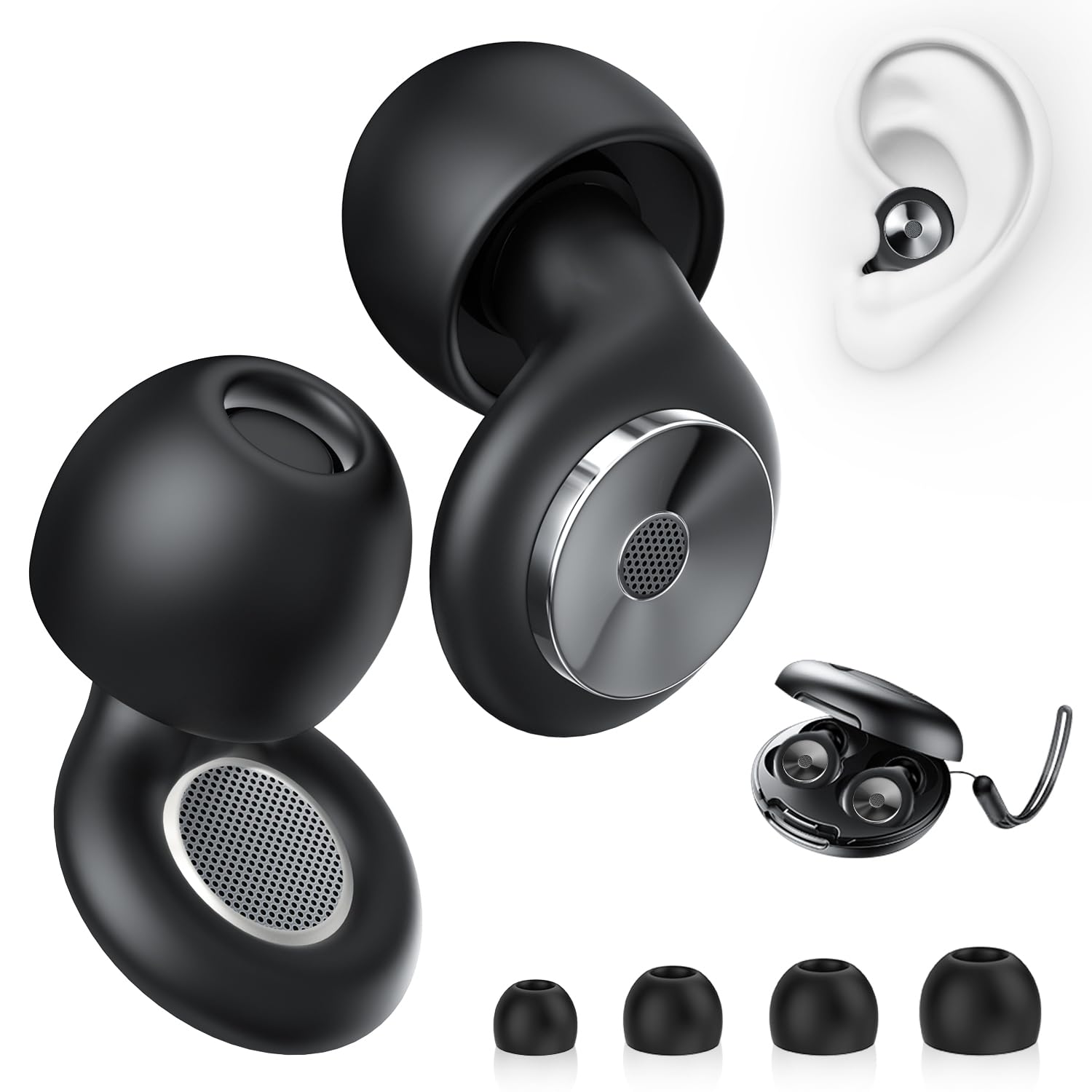 

Ewbob Шумоподавляющие беруши для полного звука 55 дБ Идеально подходят для живых выступлений и предотвращают храп и слух Включают хранение Силиконовые вкладыши для ушей чёрный