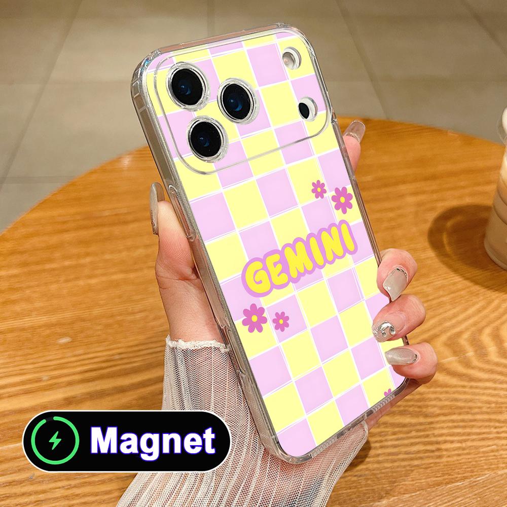 Zodiac Sign Gemini Phone Case for iPhone 17 16 15 14 13 12 11 Air Pro Max Plus Mini Soft TPU Clear Magsafe Cover